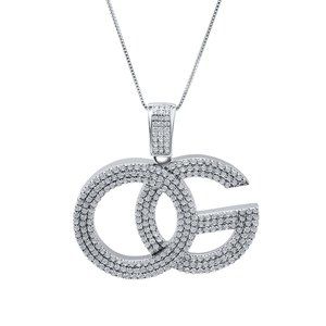 3.00 Carat Round Diamond 925 Sterling Silver "OG" Pendant with 18" Chain